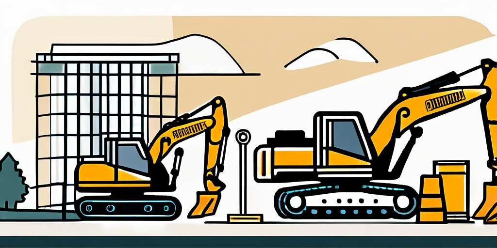 A construction site with a business coach, a bulldozer, and another bulldozer.