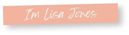 A light peach rectangle with white handwritten text that says "I'm Lisa Jones, ecommerce business coach.