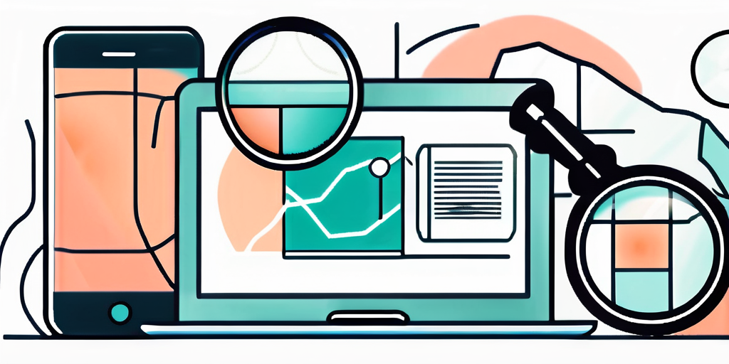 An illustration of a laptop with a magnifying glass designed by a digital product coach.