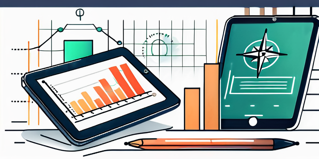 A drawing of a tablet with ecommerce business graphs and a pen on it.