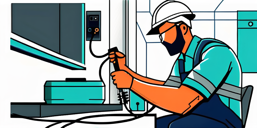 An illustration of an electrician working on a machine.