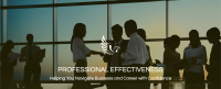 Silhouettes of business professionals talking and working by large office windows, with text: "Professional Effectiveness. Helping You Navigate Business and Career with Confidence.