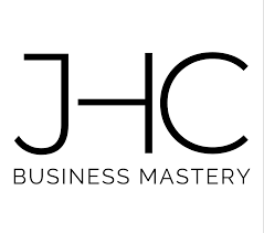 Logo with large stylized letters "JHC" above the words "BUSINESS MASTERY" in capital letters, designed for an electrical business coach Perth, set on a white background.