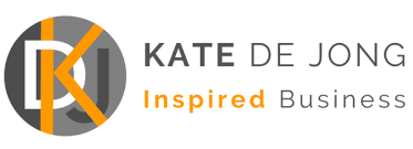 Logo for "KATE DE JONG Inspired Business," featuring stylized "KD" initials in a circle, with black and orange text to the right—perfect for an entrepreneur coach Perth seeking a modern, professional brand identity.