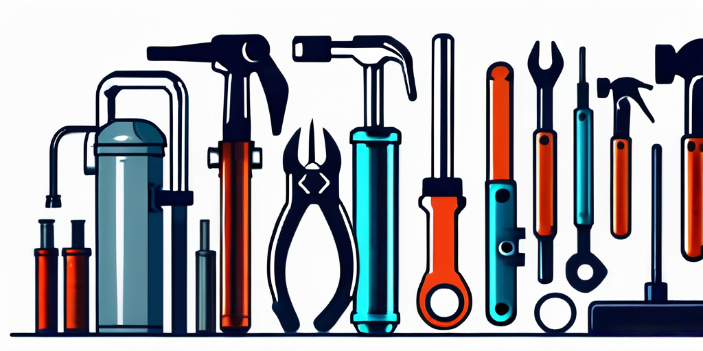 A group of tools on a plumber's shelf.