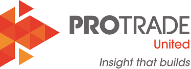 PROTRADE United logo with geometric orange shapes on the left and the tagline "Insight that builds" in gray text below the name, highlighting their role as a leading tradie business coach Brisbane.