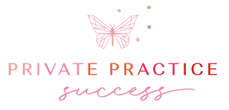 Logo with a geometric pink butterfly above the words "Private Practice Success" in a pink and red gradient, featuring a cursive "success"—perfect for an allied health business coach Sydney seeking a professional and inspiring brand image.