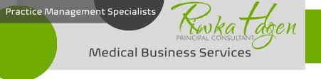 Banner displaying "Practice Management Specialists," "Rivka Hagen Principal Consultant," and "Medical Business Services" with green and grey design elements, ideal for an allied health business coach Brisbane seeking expert support.