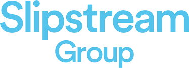 The image displays the words "Slipstream Group" in large, light blue text on a white background, representing an accountant business coach Perth firm.