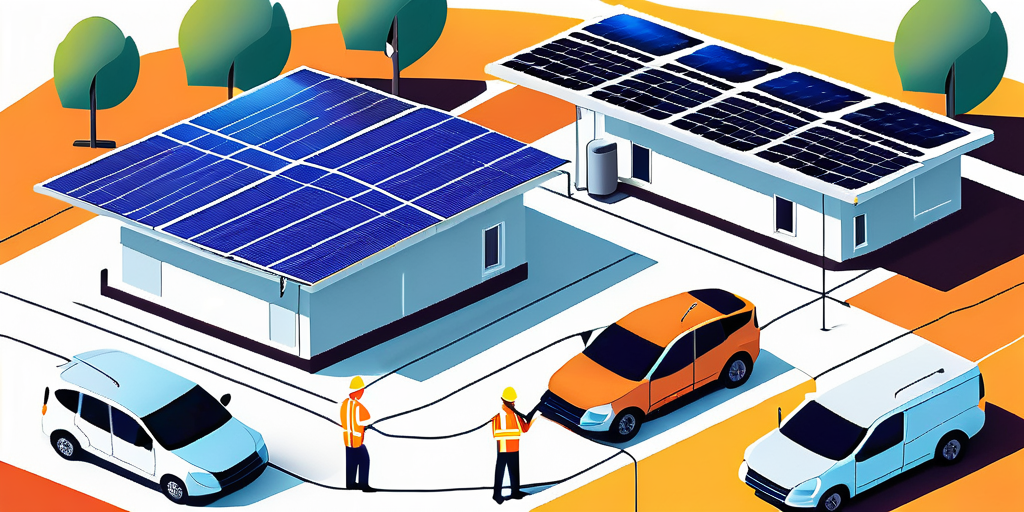 Isometric illustration of a solar car charging station designed by a solar installer.