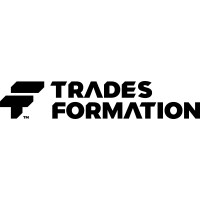 Black Trades Formation logo featuring a stylized "T" shape next to the words "TRADES FORMATION" in bold, uppercase letters on a white background, representing strength and the guidance of a tradie business coach.