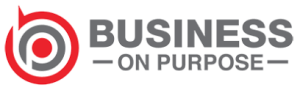 A red and gray circular target logo next to the words "Business On Purpose" in bold gray text.