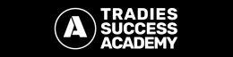White text reading "Tradies Success Academy" and a bold letter "A" inside a circle, all on a black background—ideal branding for any tradie business coach Perth professionals looking to stand out.