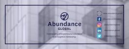 Abundance Global logo with website and social media icons on a grey background; text reads, "Outstanding entrepreneurial education and insightful mentorship from a leading entrepreneur coach in Brisbane.
