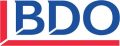 BDO logo with blue uppercase letters and red geometric accents forming a partial border on a white background, reflecting the professionalism of an accountant or business coach in Brisbane.