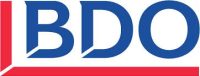 BDO logo with blue uppercase letters and red geometric accents forming a partial border on a white background, reflecting the professionalism of an accountant or business coach in Brisbane.