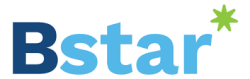 The word "Bstar" in bold letters, with "B" in dark blue, "star" in light blue, and a green asterisk replacing the dot above the "r," designed to reflect an accountant business coach Brisbane brand identity.