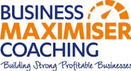 Business Maximiser Coaching logo featuring a speedometer icon and the tagline "Building Strong Profitable Businesses"—ideal for a plumbing business coach Melbourne seeking growth-focused branding.