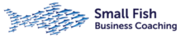 Logo showing a large fish shape made of smaller blue fish, next to the text "Small Fish Business Coaching"—ideal for those seeking a plumbing business coach in Melbourne.