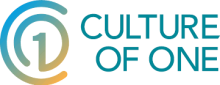 The image shows the "Culture of One" logo with a gradient circular design featuring the number 1 and text reading "CULTURE OF ONE" in teal letters, representing a supportive network for allied health business coach Melbourne professionals.
