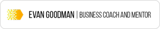Logo with a yellow geometric icon and the text "Evan Goodman | Entrepreneur Coach Sydney and Mentor" on a white background.