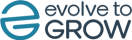 Evolve to Grow logo featuring a stylized lowercase "e" in a blue circle next to the words "evolve to GROW" in dark text, reflecting its identity as an entrepreneur coach Melbourne business owners trust.