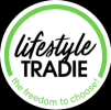 Circular logo with the words "lifestyle TRADIE" in the center, a green arc above, and "the freedom to choose!" curved along the bottom—perfect for a tradie business coach seeking a professional brand.