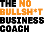 Bold text reads "The No Bullsh*t Business Coach," with "NO BULLSH*T" highlighted in orange and other words in black, using all caps—a standout design for an ecommerce business coach Melbourne professionals will notice.