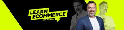 A man in a suit smiles in front of a graphic reading "Learn Ecommerce with Paul," with grayscale images of him in the background on a bright yellow and black design, highlighting his role as an ecommerce business coach Perth trusts.