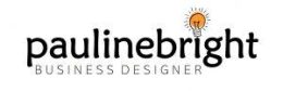 Logo with the text "paulinebright BUSINESS DESIGNER" and a light bulb above the letter "i" in "bright," reflecting the innovative spirit of an entrepreneur coach Perth.