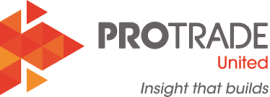PROTRADE United logo with geometric orange shapes on the left and the tagline "Insight that builds" in gray text below the name, highlighting their role as a leading tradie business coach Brisbane.