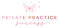 Logo with a geometric pink butterfly above the words "Private Practice Success" in a pink and red gradient, featuring a cursive "success"—perfect for an allied health business coach Sydney seeking a professional and inspiring brand image.