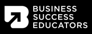 White logo for "Business Success Educators" on a black background, with a stylized "B" featuring an upward arrow—ideal for an entrepreneur coach Perth seeking a modern, professional brand image.