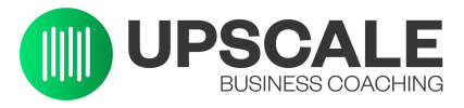 Logo for "Upscale Business Coaching," ideal for an electrician business coach Melbourne, featuring a green circle with vertical white lines beside bold black and gray text.