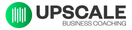Logo for "Upscale Business Coaching," ideal for an electrician business coach Melbourne, featuring a green circle with vertical white lines beside bold black and gray text.