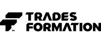 Black and white Trades Formation logo with a stylized "TF" graphic on the left and bold "TRADES FORMATION" text on the right, representing a trusted construction business coach in Sydney.